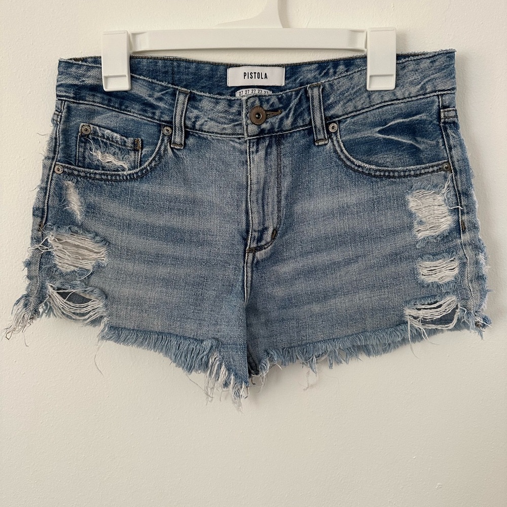 Pistola  Women’s Distressed Blue Denim Shorts